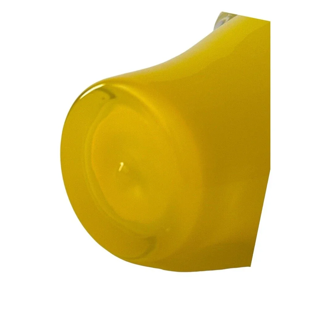 Hand Blown Lemon Yellow Art Glass Vase Clear Applied Loop Handles 8